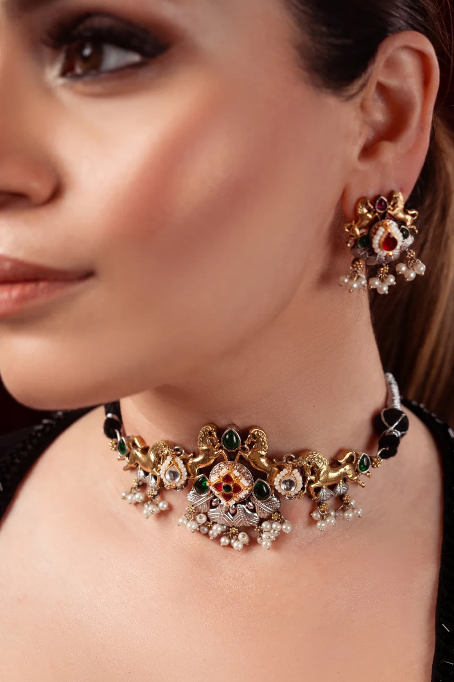Floral Studded Choker Necklace Set 