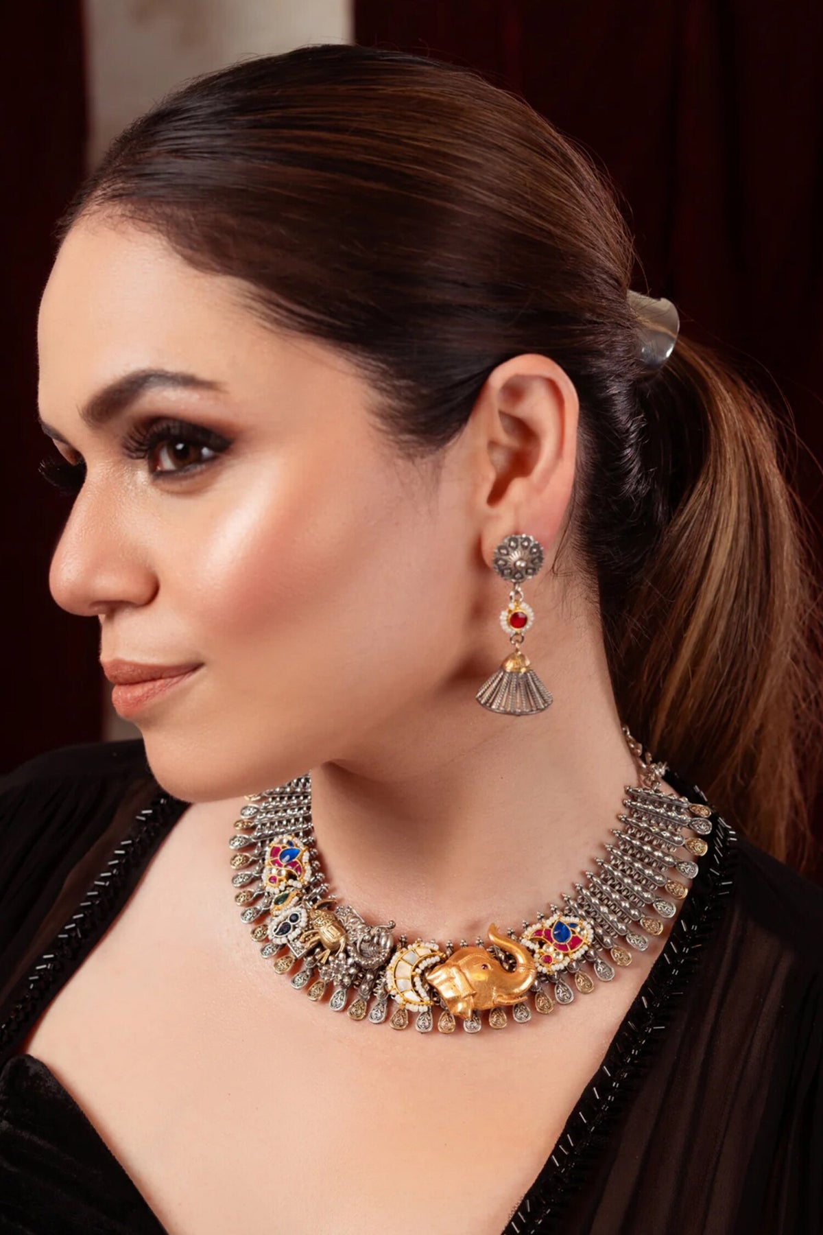 Kundan Polki Elephant Motif Choker Set 
