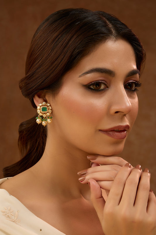Handcrafted Moissanite Polki Drop Earrings 