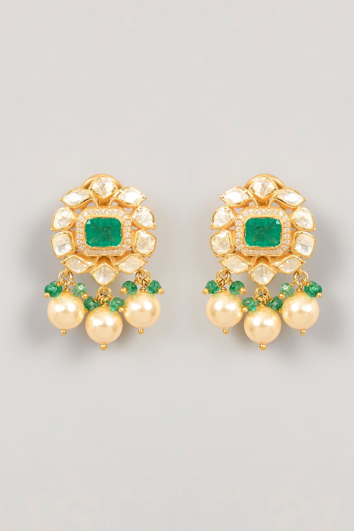 Handcrafted Moissanite Polki Drop Earrings 