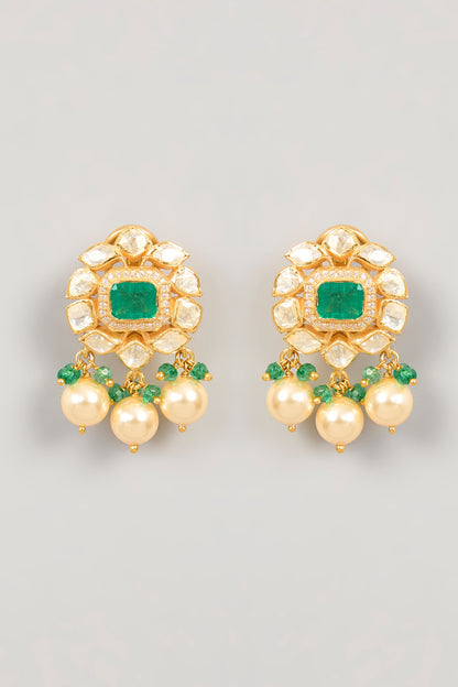 Handcrafted Moissanite Polki Drop Earrings 
