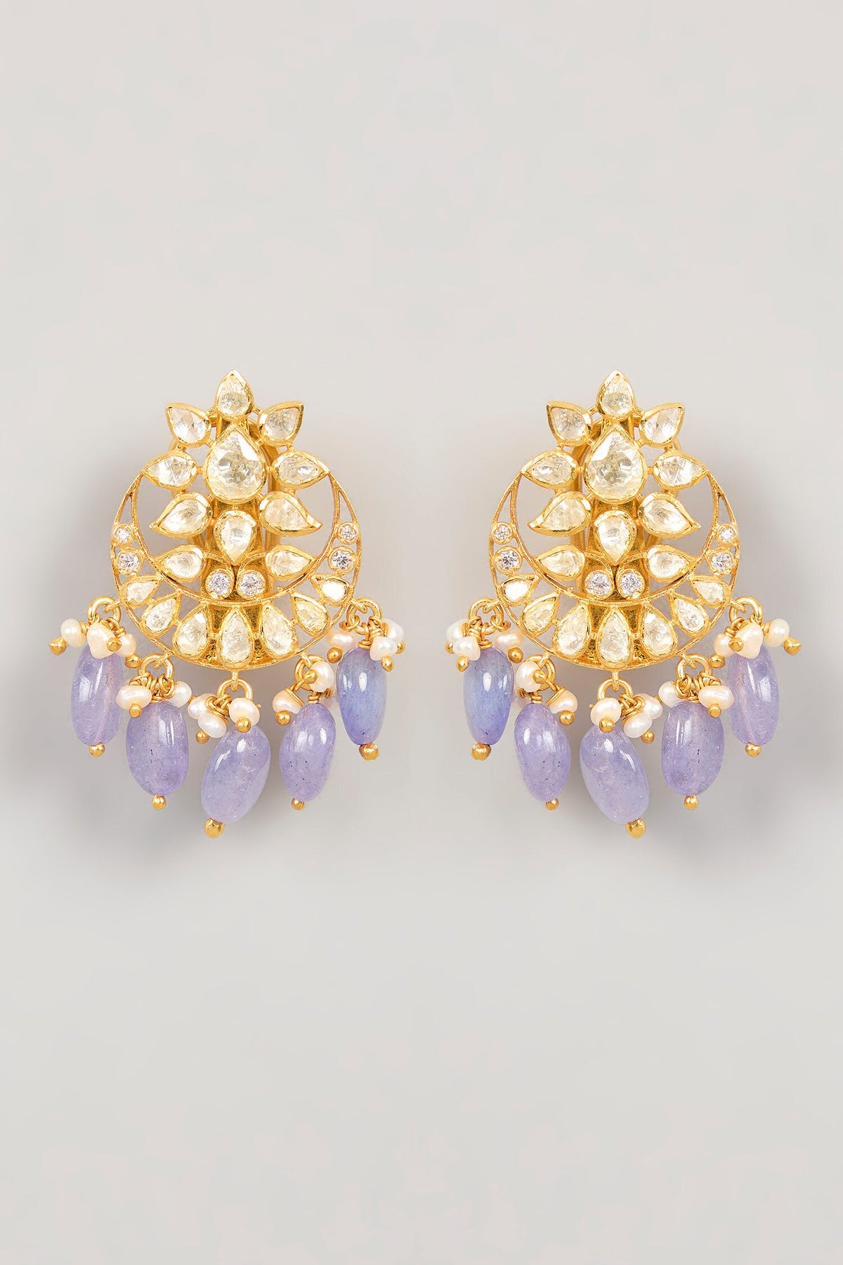 Bead & Moissanite Polki Drop Earrings 