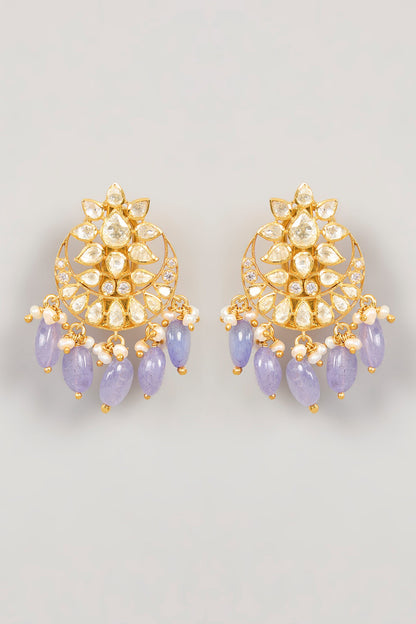 Bead & Moissanite Polki Drop Earrings 
