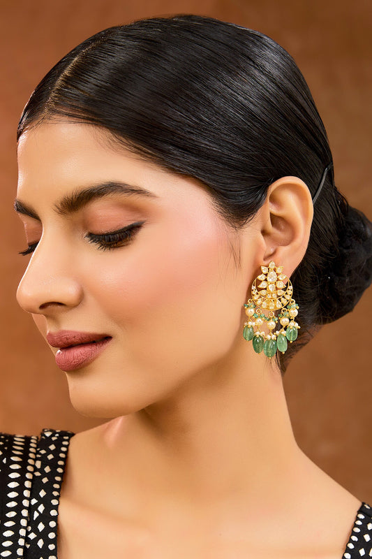 Chaand Shaped Pearl & Moissanite Earrings 
