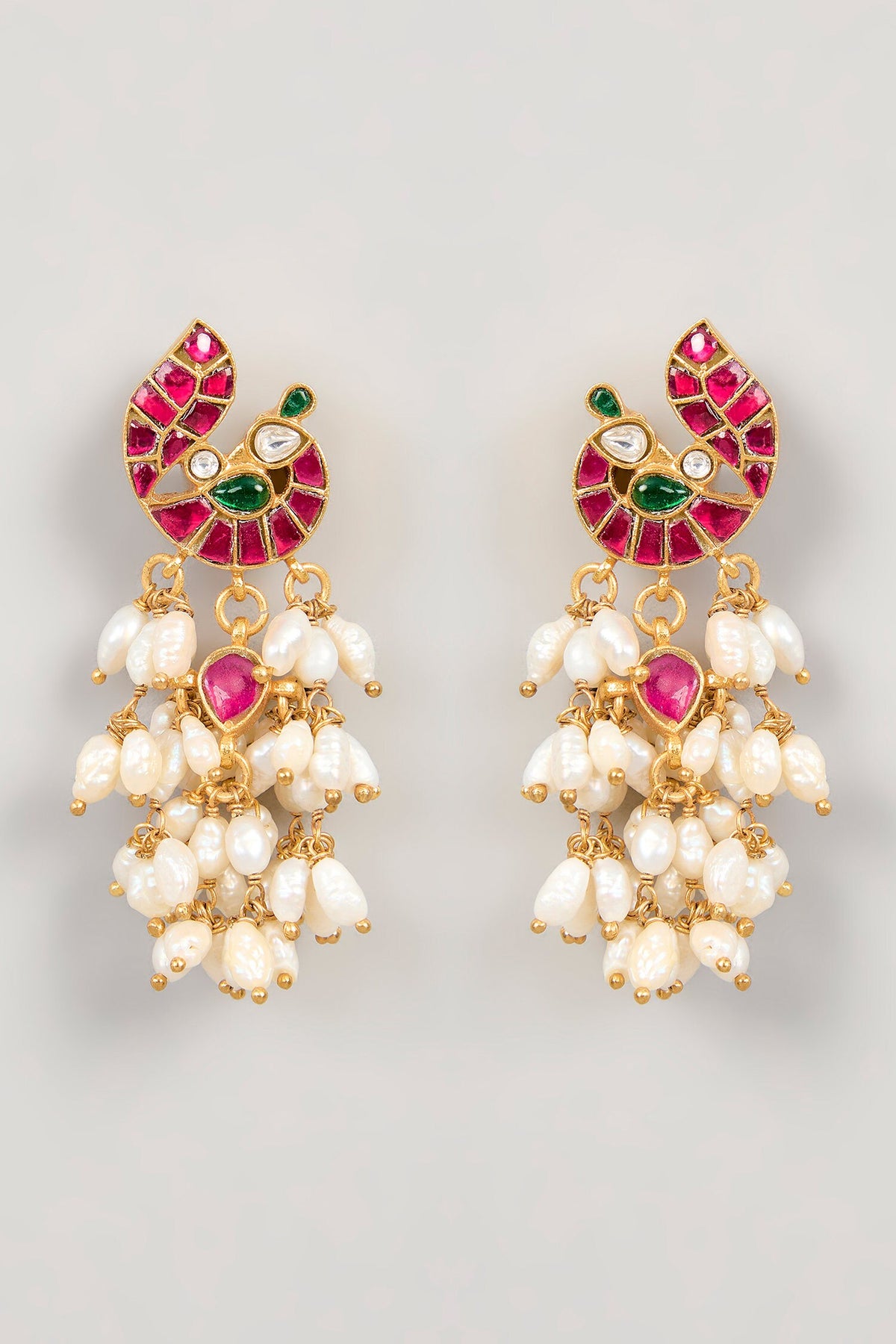 Peacock Shaped Red Kundan Earrings 