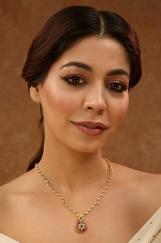 Kundan Pearl Embellished Pendant Necklace 
