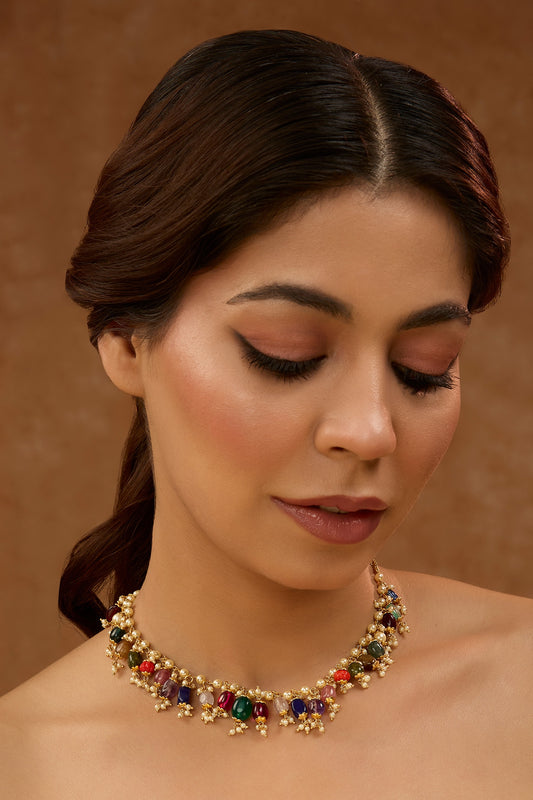 Navratan Stone Choker Necklace 