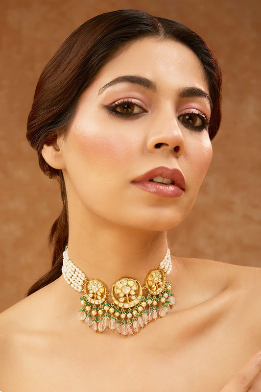 Moissanite & Polki Stone Choker Necklace 
