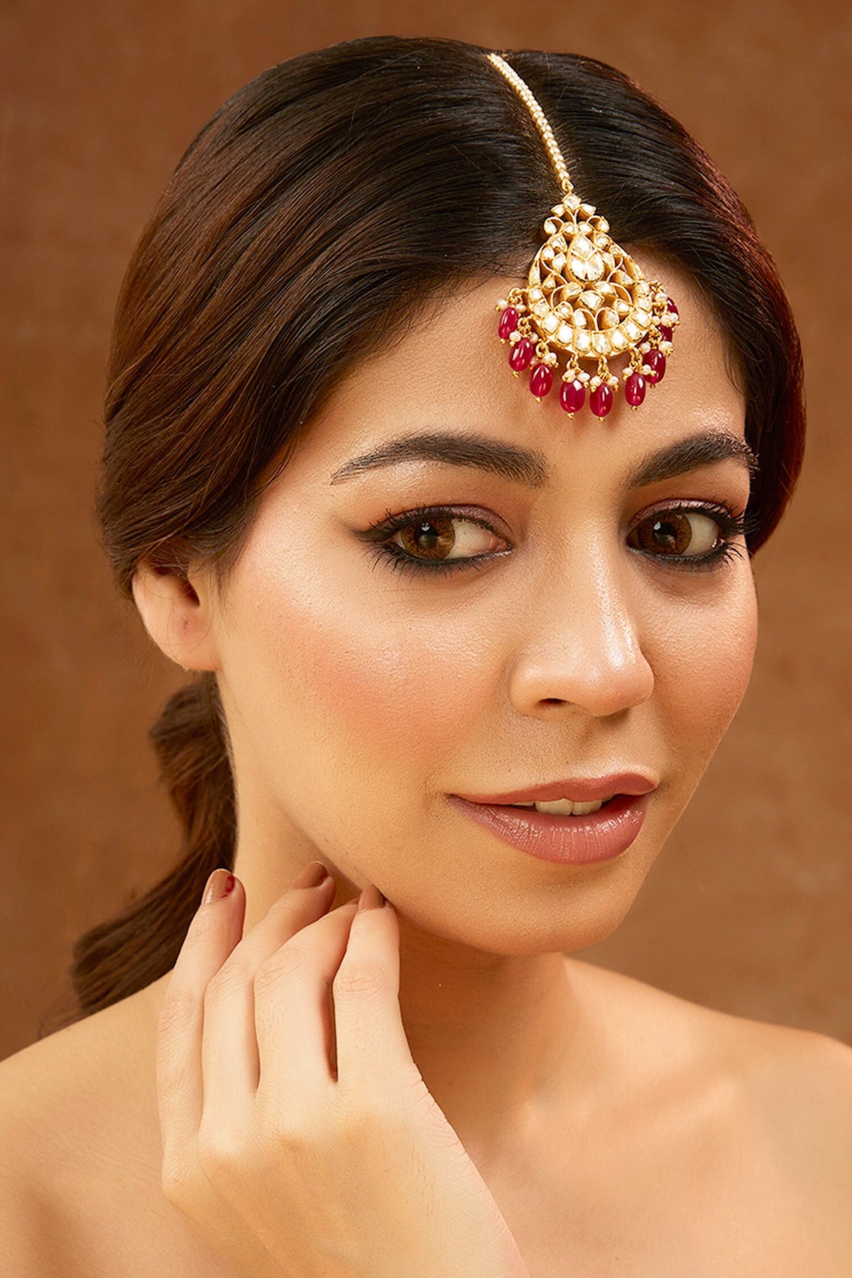 Red Moissanite Polki Maangtikka 