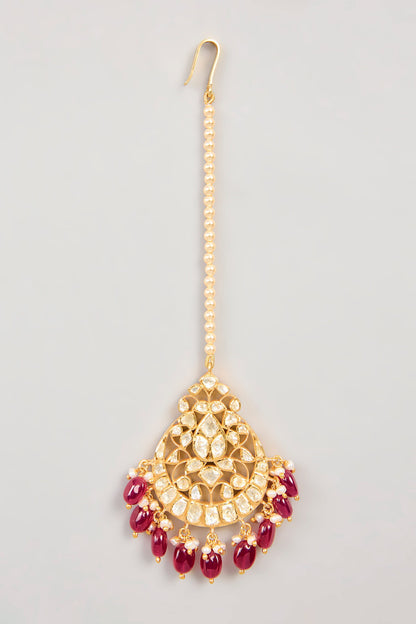 Red Moissanite Polki Maangtikka 