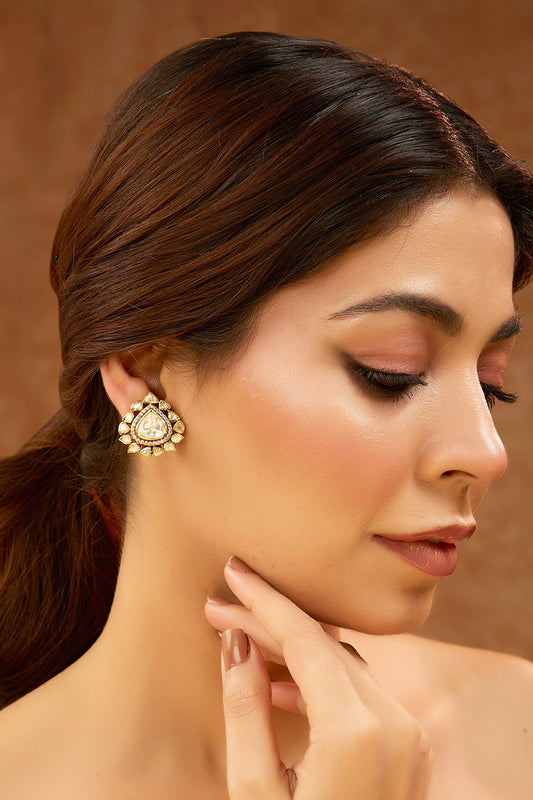 Victorian Moissanite Polki Stud Earrings 