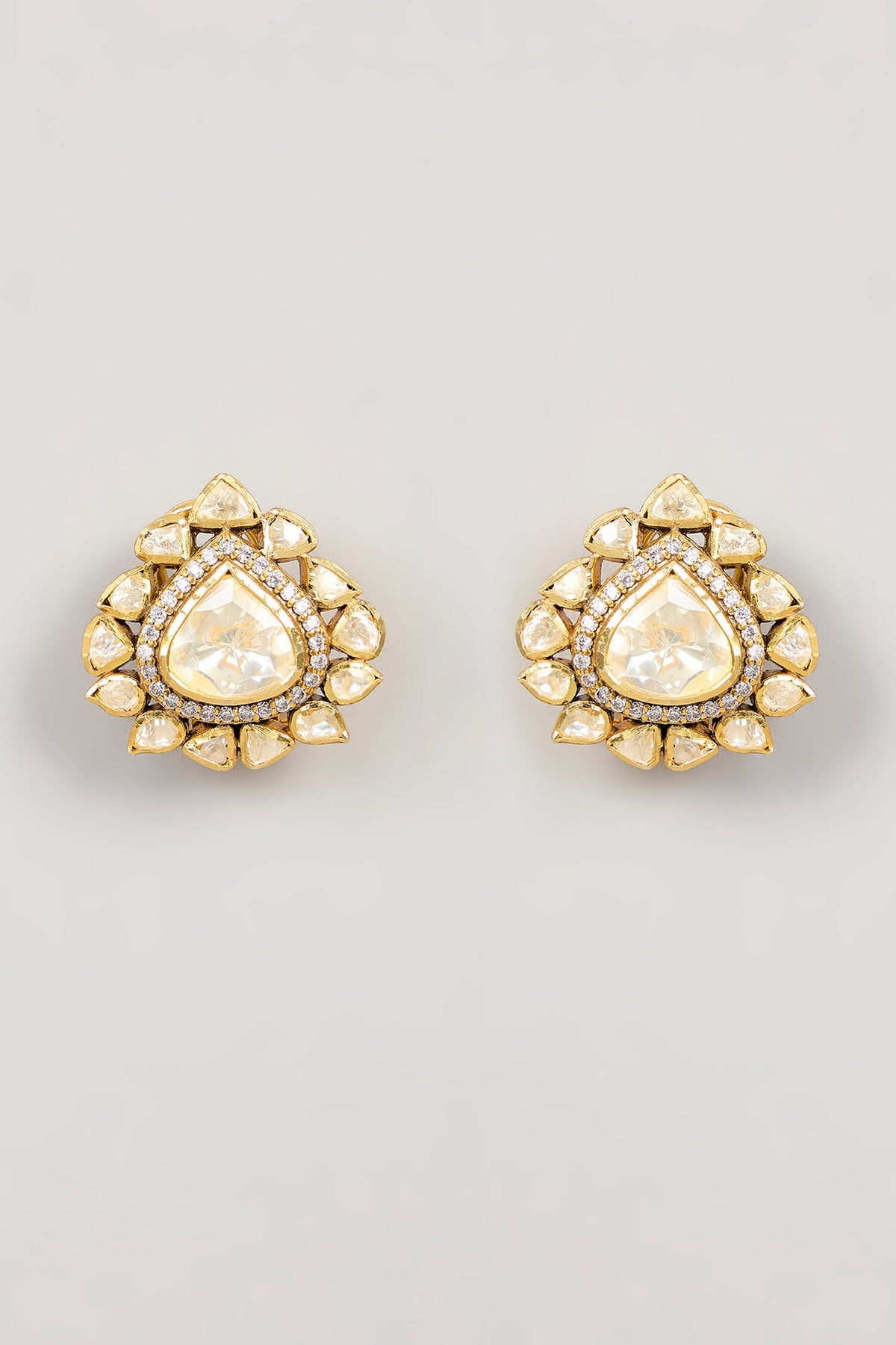 Victorian Moissanite Polki Stud Earrings 