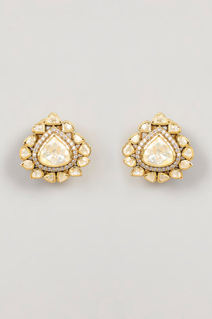 Victorian Moissanite Polki Stud Earrings 