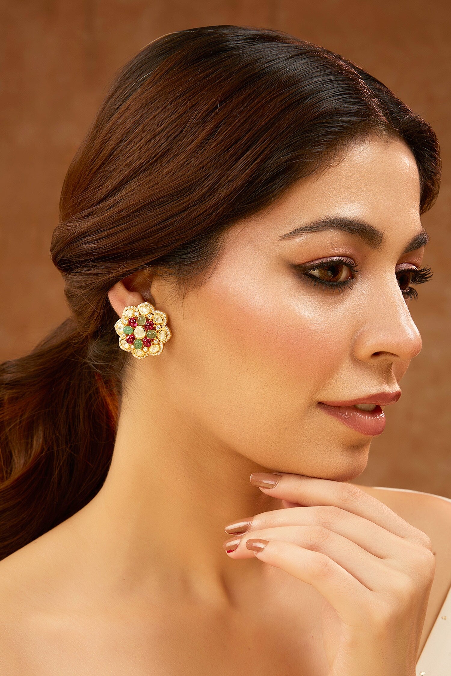 Moissanite Polki Stud Earrings 