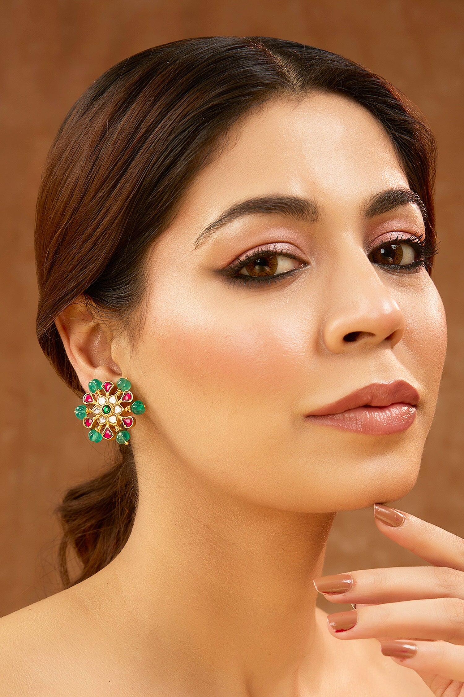 Kundan Stone Embellished Stud Earrings 