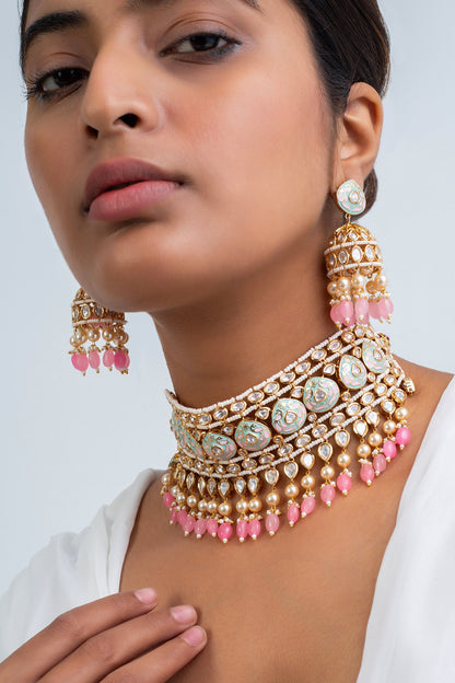 Gold Plated Peacock Carved Choker Set 