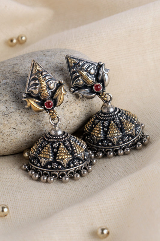 Temple Geometric Carved Jhumkis 
