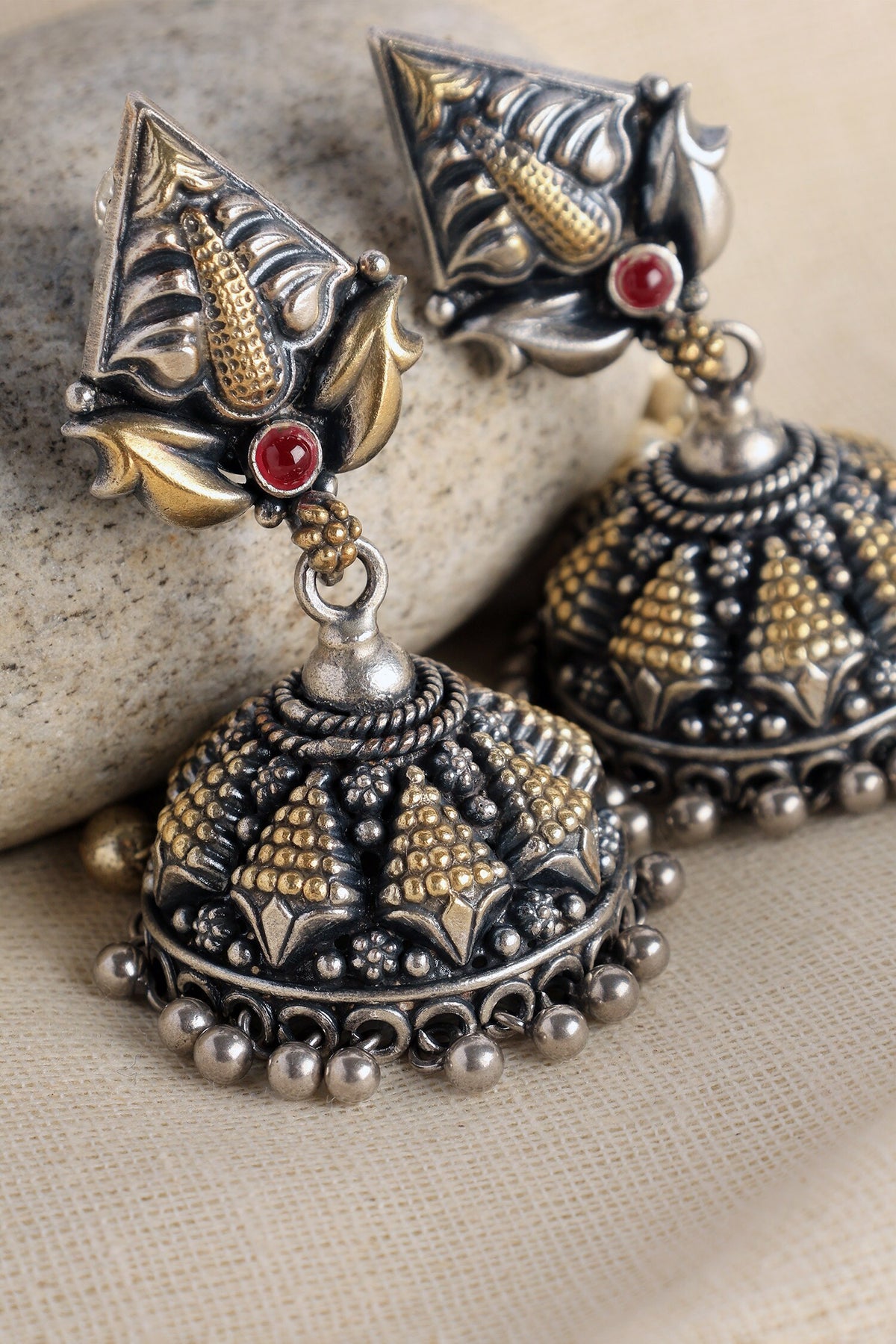 Temple Geometric Carved Jhumkis 