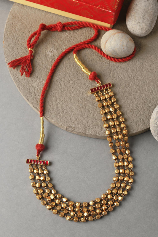 Gold Beaded Layered Choker 