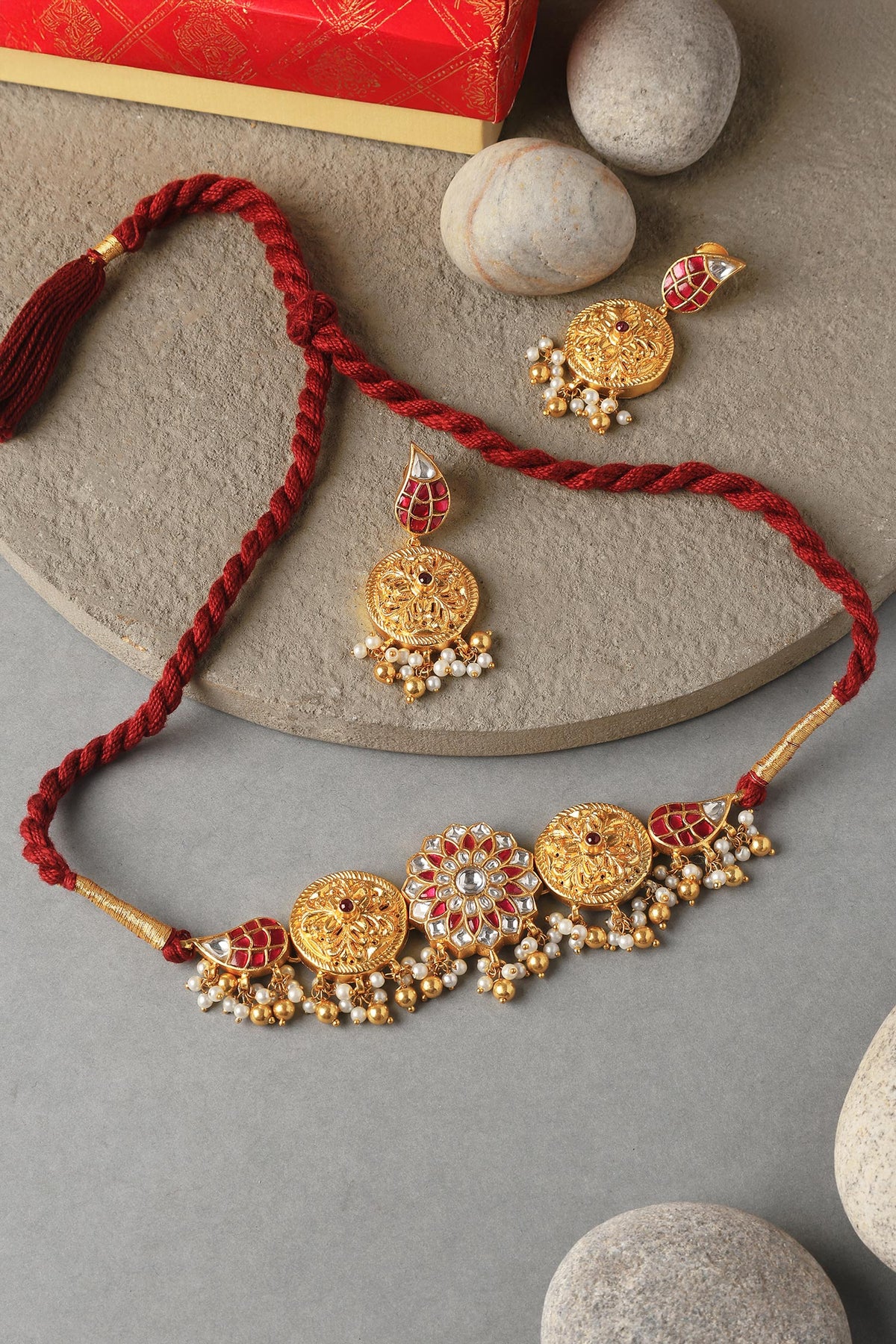 Floral Kundan Embellished Necklace Set 