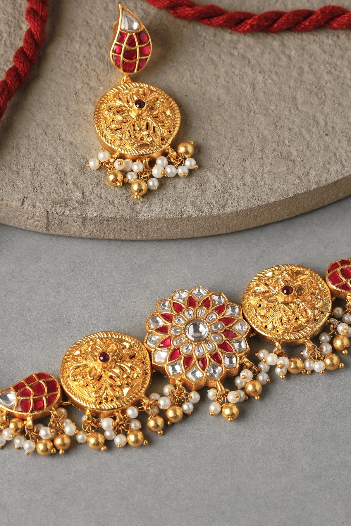 Floral Kundan Embellished Necklace Set 