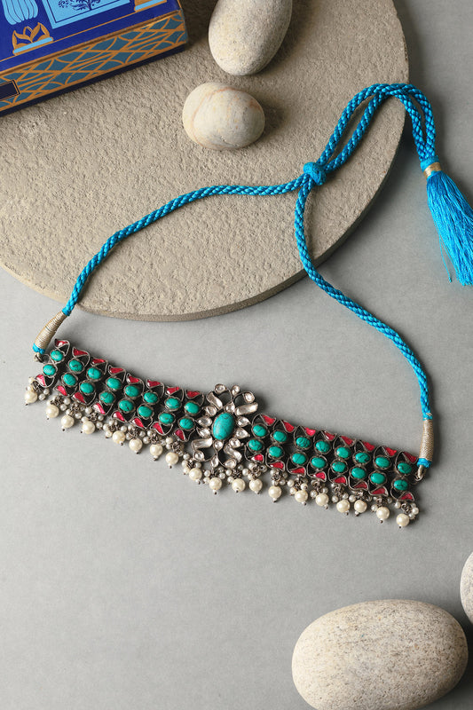 Turquoise Kundan Pearl Choker 