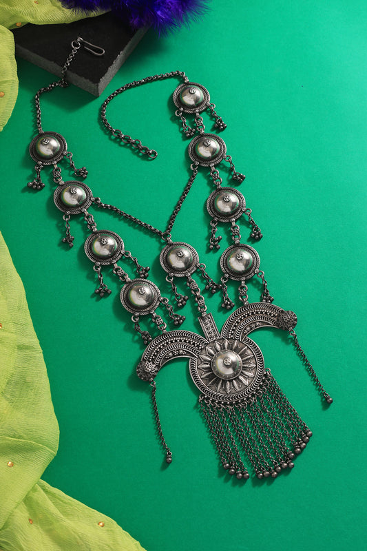 Silver Ghungroo Tribal Layered Necklace 