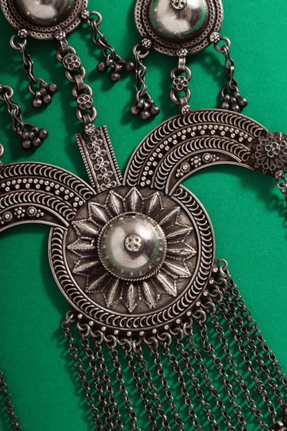 Silver Ghungroo Tribal Layered Necklace 