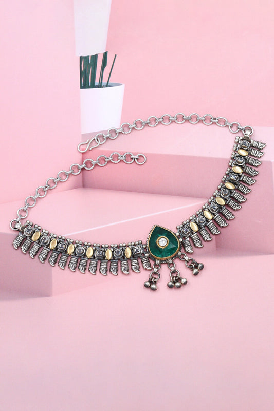 Green Hydro Stone Silver Choker Necklace 