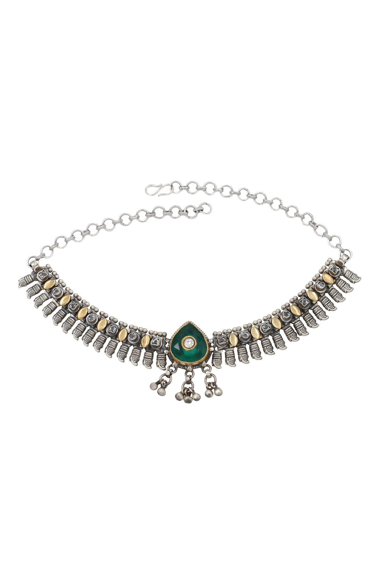 Green Hydro Stone Silver Choker Necklace 