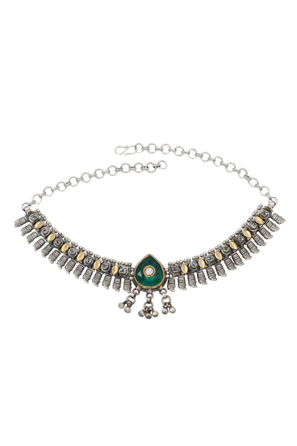 Green Hydro Stone Silver Choker Necklace 