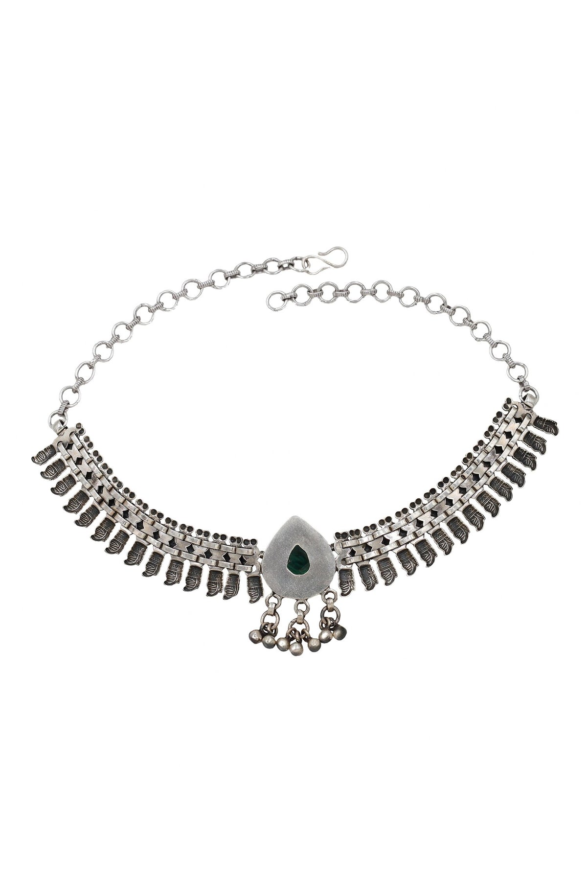 Green Hydro Stone Silver Choker Necklace 