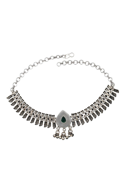 Green Hydro Stone Silver Choker Necklace 
