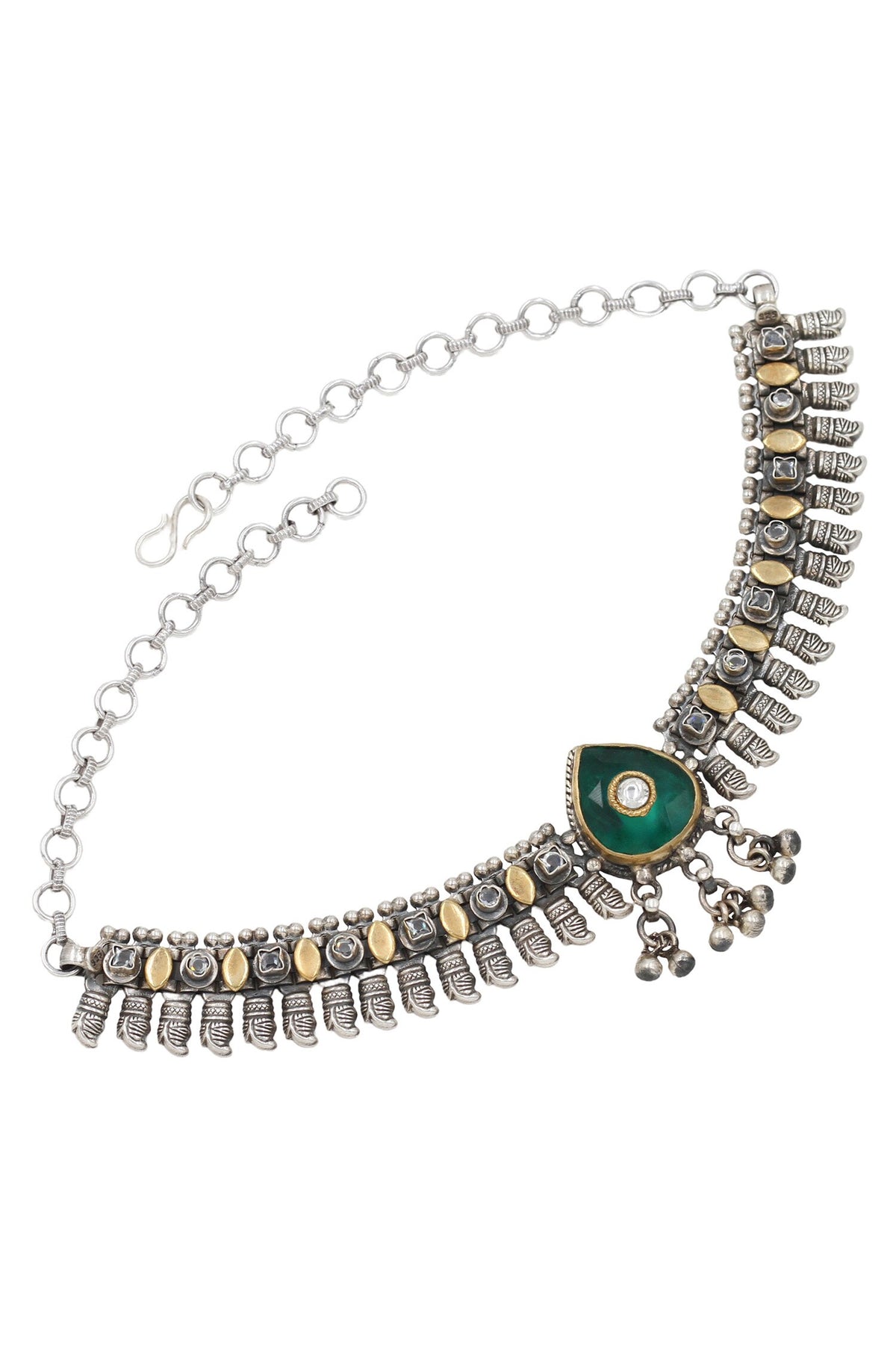 Green Hydro Stone Silver Choker Necklace 