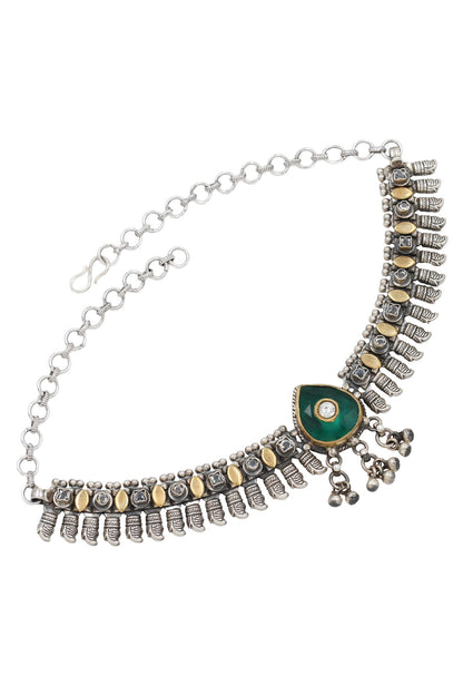 Green Hydro Stone Silver Choker Necklace 