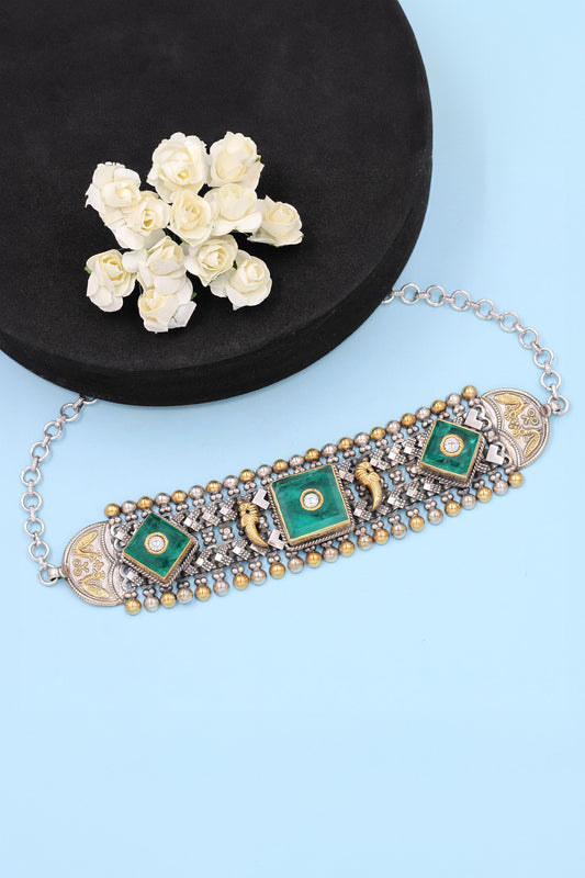 Studded Peacock Carved Choker 