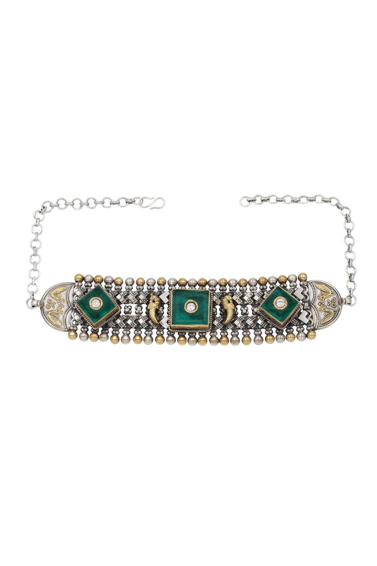 Studded Peacock Carved Choker 