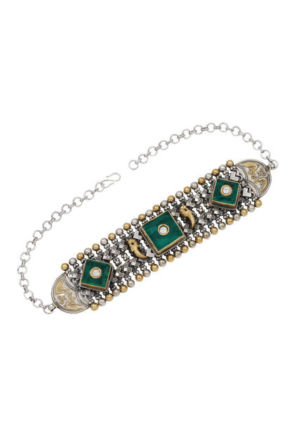 Studded Peacock Carved Choker 