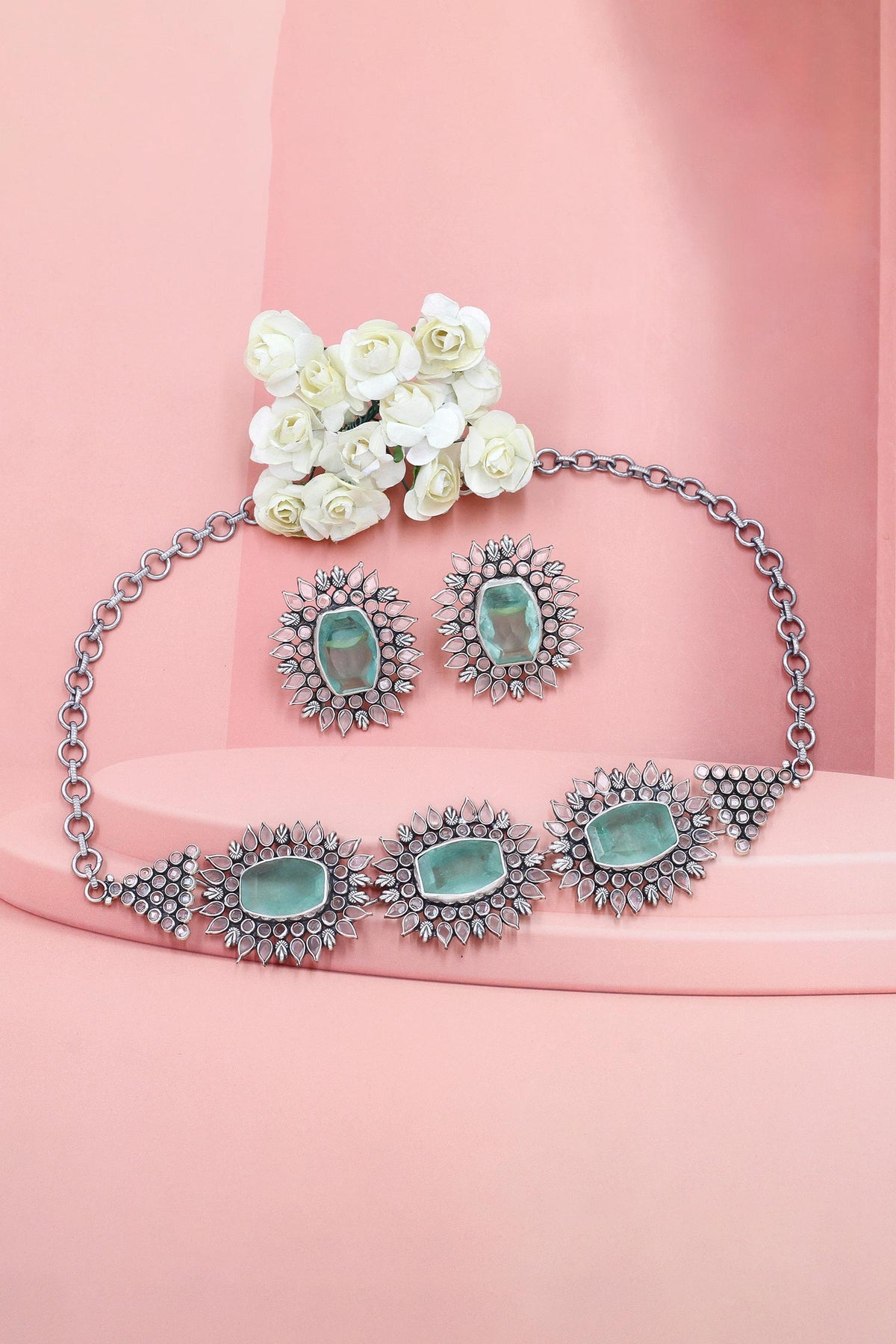 Checker Stone Necklace Set 