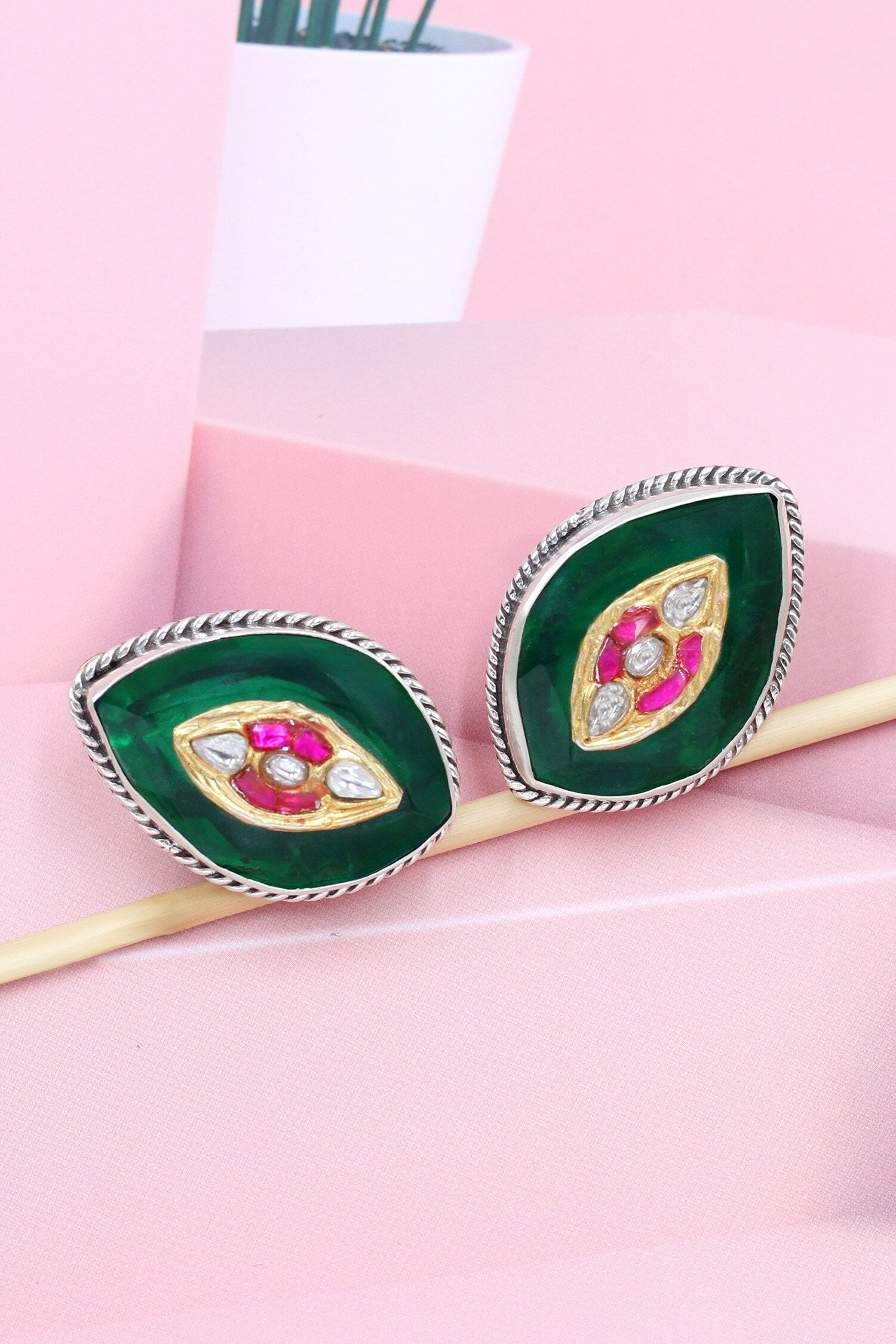 Hydro Embellished Leaf Stud Earrings 
