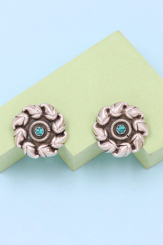 Turquoise Stone Bloom Swerve Studs 