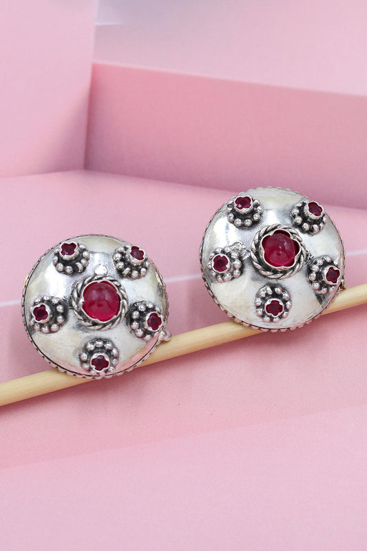 Silver Red Hydro Stone Blossom Studs 