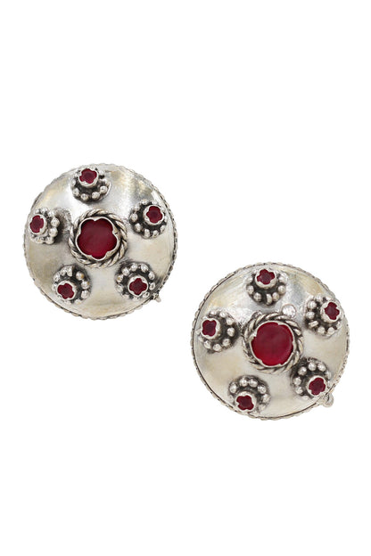 Silver Red Hydro Stone Blossom Studs 