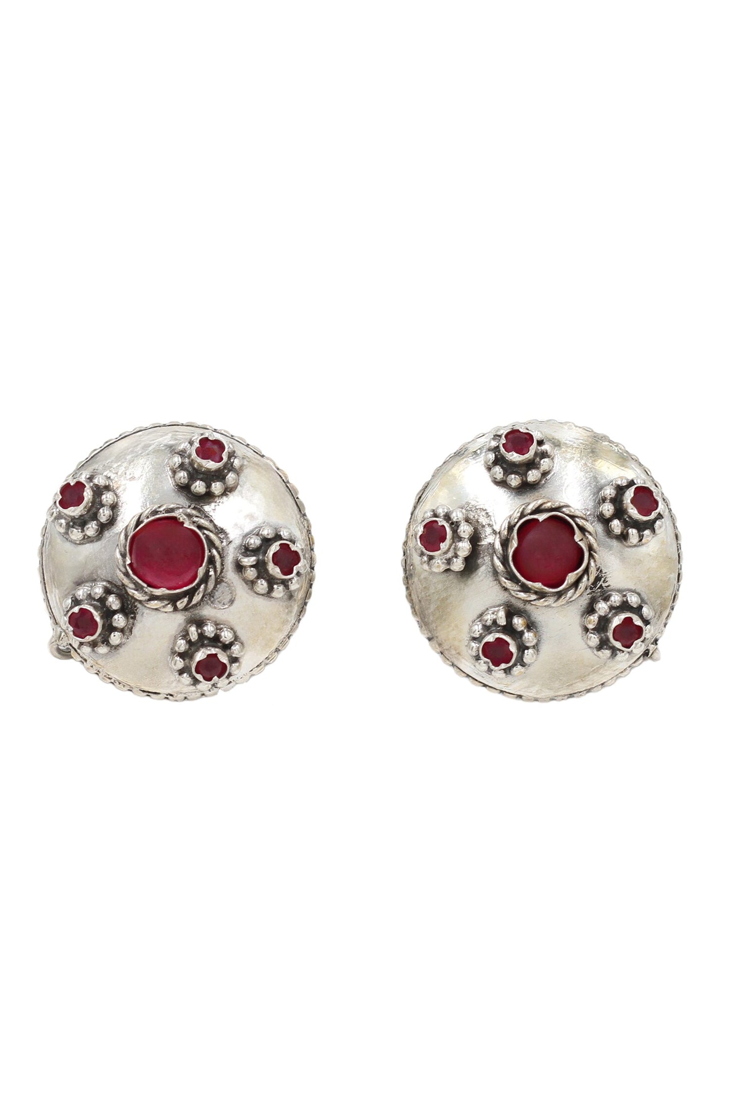Silver Red Hydro Stone Blossom Studs 