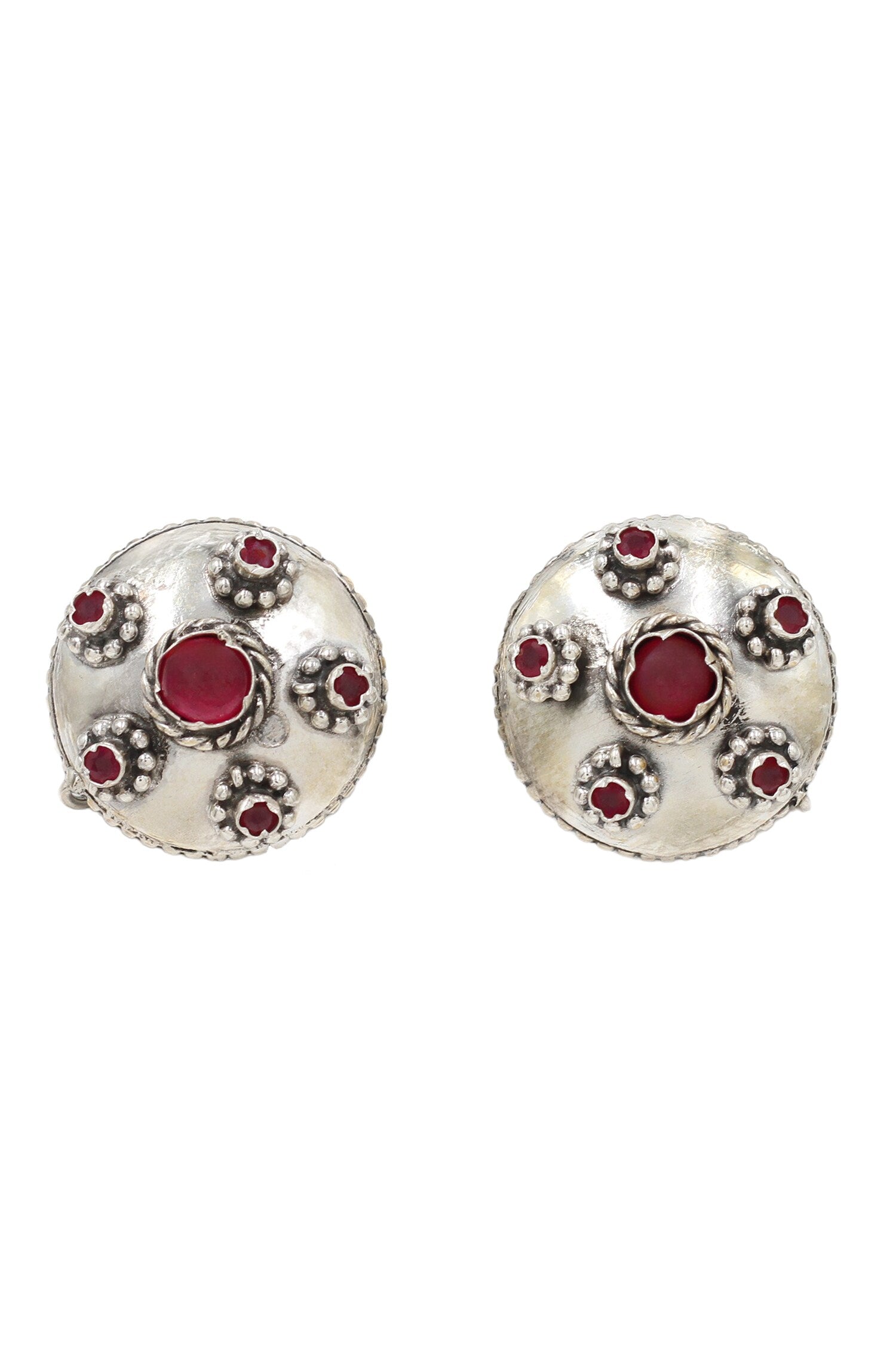 Silver Red Hydro Stone Blossom Studs 