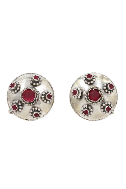 Silver Red Hydro Stone Blossom Studs 