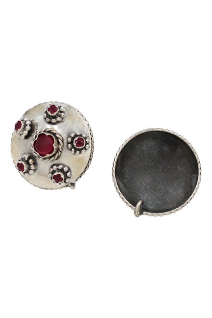 Silver Red Hydro Stone Blossom Studs 