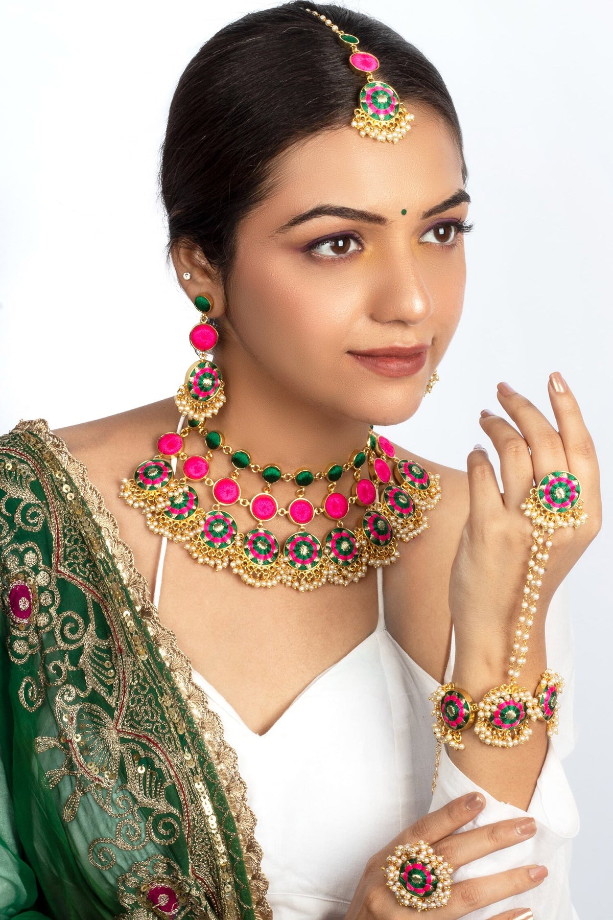 Embroidered Choker Set with Earrings & Ring 
