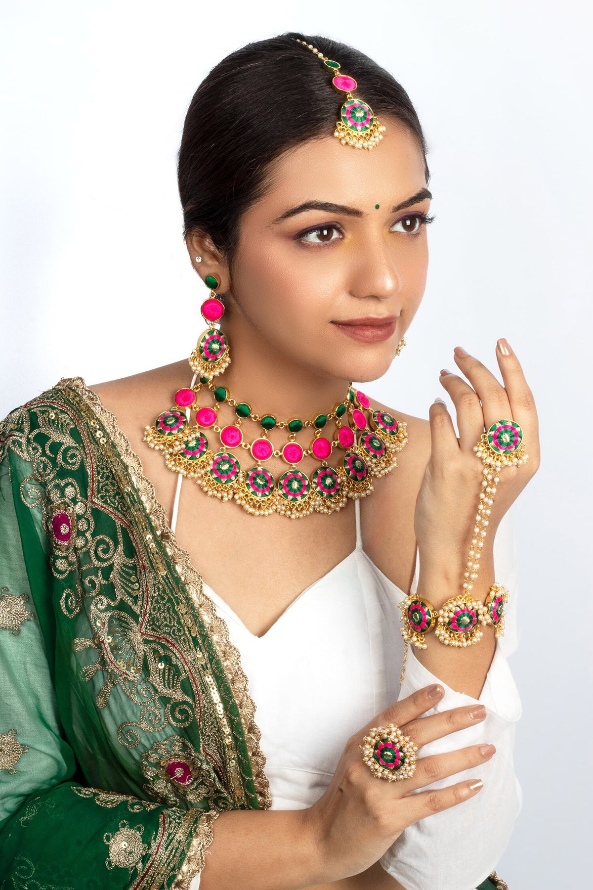 Embroidered Choker Set with Earrings & Ring 