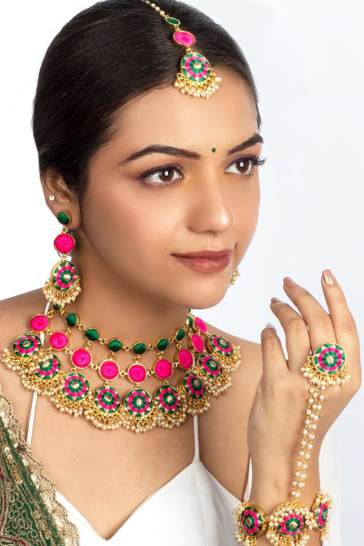 Embroidered Choker Set with Earrings & Ring 